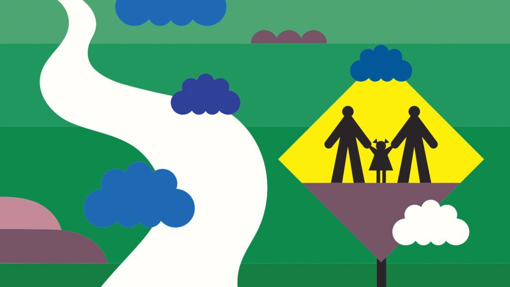 An artist's rendering of a family highway sign; Illustration by Asia Pietrzyk