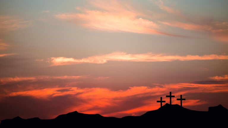 Three crosses at sunrise