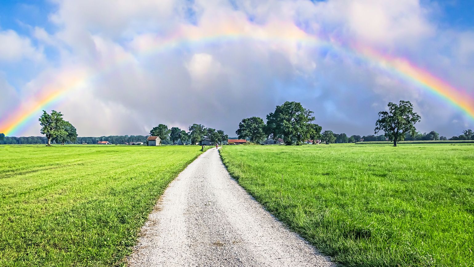 Rainbow across a green field; Getty Images