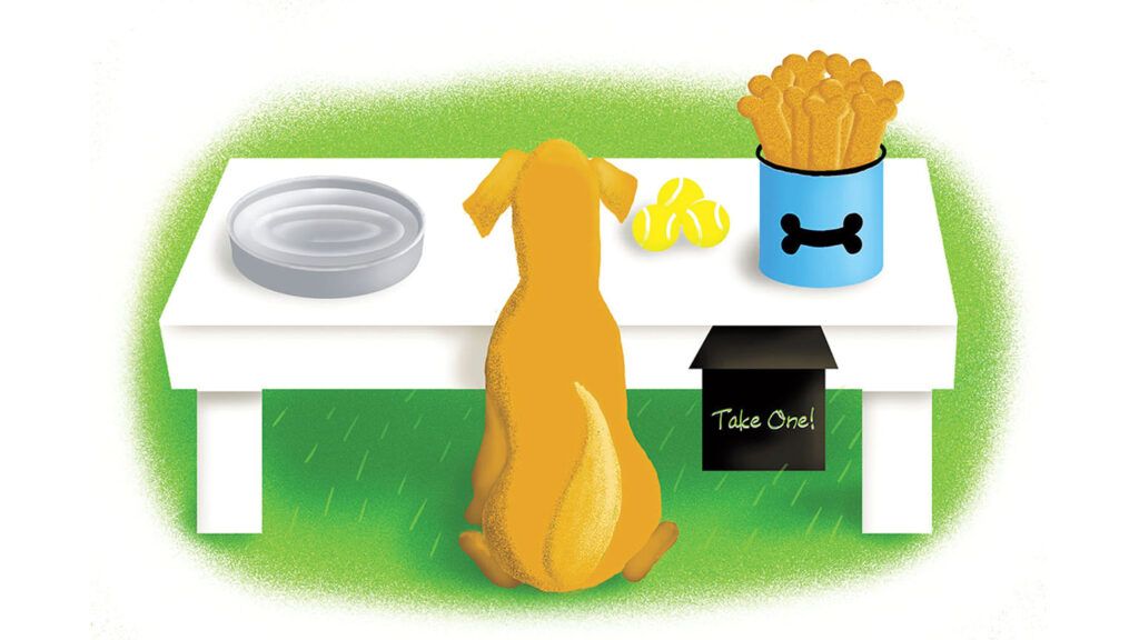Illustration of a dog taking a break at the pit stop; Illustration by Coco Masuda