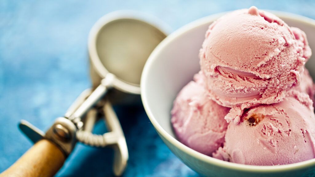 A bowl of strawberry ice cream; Getty Images