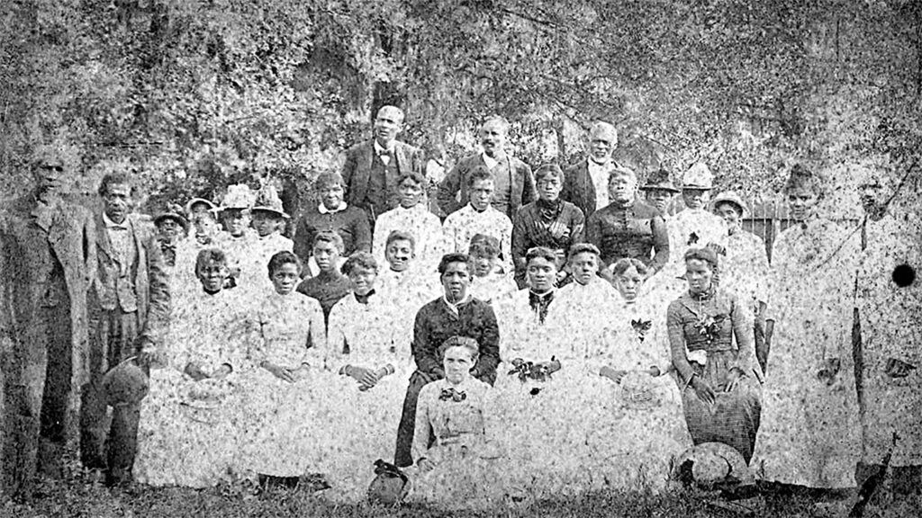An 1880 Juneteenth celebration, with Rev. Jack Yates at far left; public domain