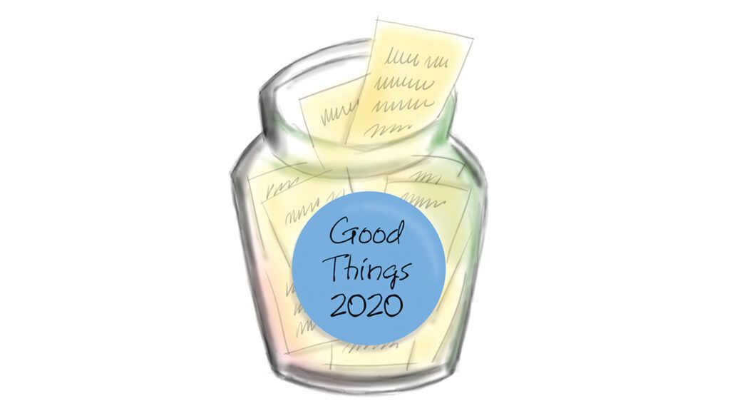 An illustration of the Good Things 2020 jar with notes inside; Illustration by Coco Masuda