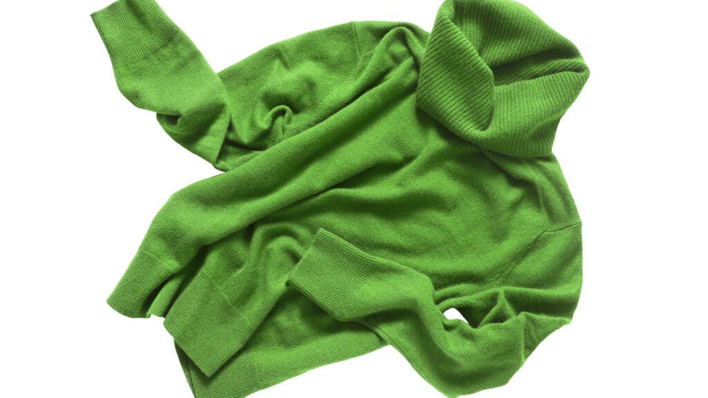 A green turtleneck sweater; Getty Images