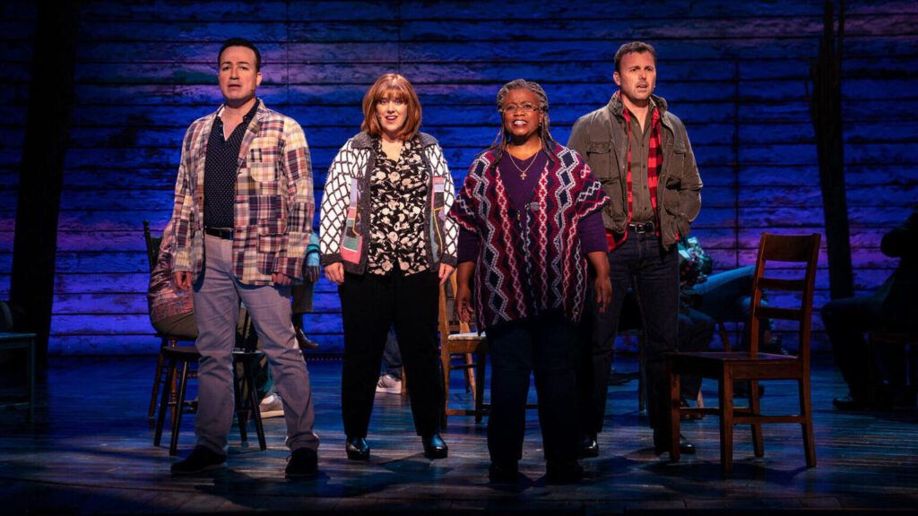 Caesar Samayoa, Sharon Wheatley, Q. Smith and Tony LePage in “Come From Away,” on Apple TV+.