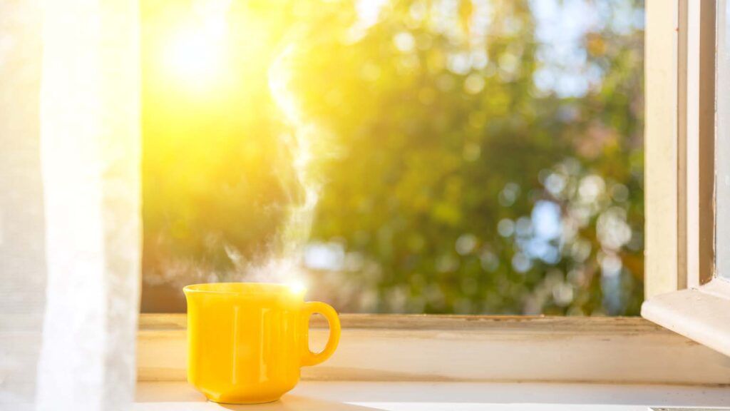 Cup on window with morning sun; Getty Images