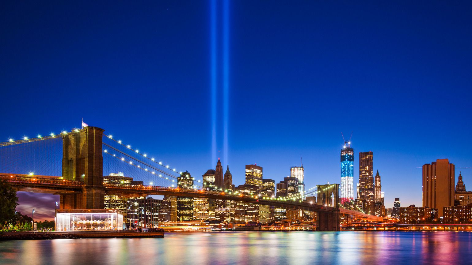 New York City with September 11 Tribute in Light (Alamy)