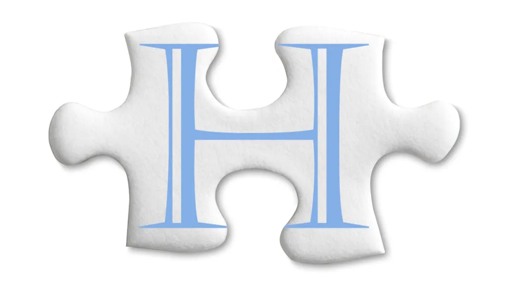 A puzzle piece with the letter H