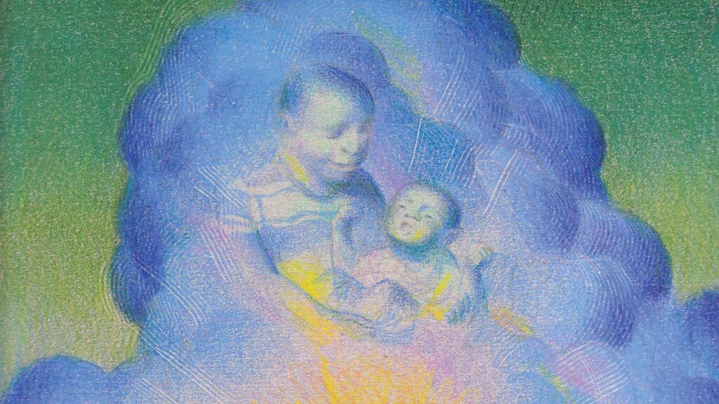 An illustration of a cloud forming a parent and child; Illustration by Raul Colon