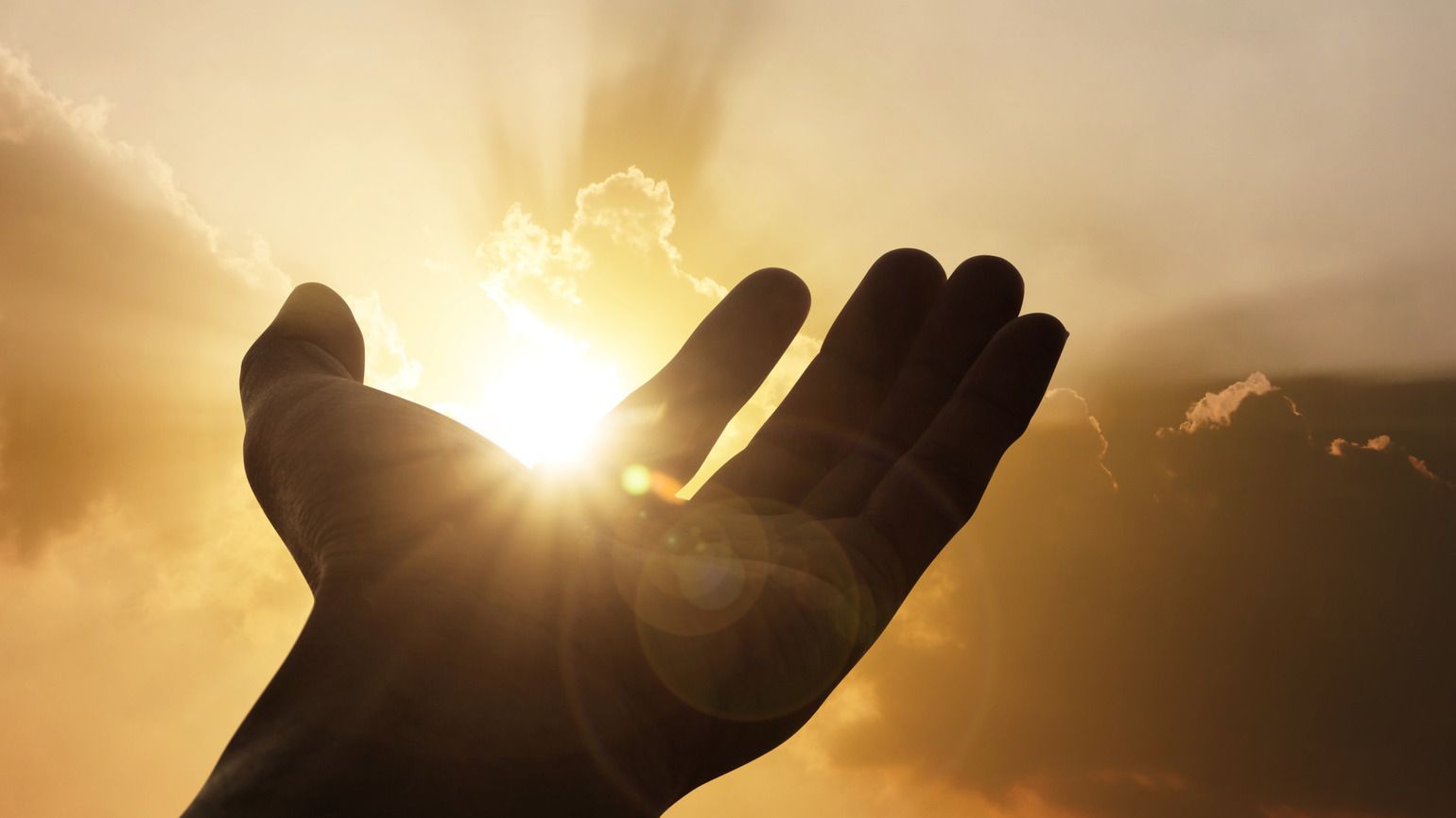 God's hands being held up to the sunlight