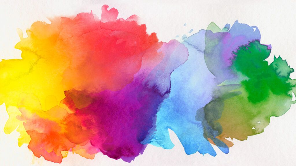 A collage of watercolors in rainbow colors; Getty Images