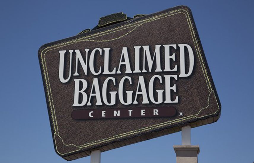 Unclaimed Baggage sign in Scottsboro, Alabama