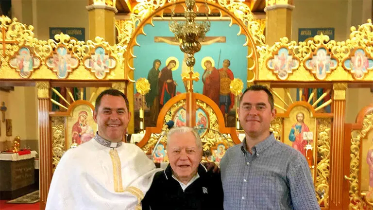 Father Myron Myronyuk (left) with his brother and a parishioner; courtesy Father Myron Myronyuk