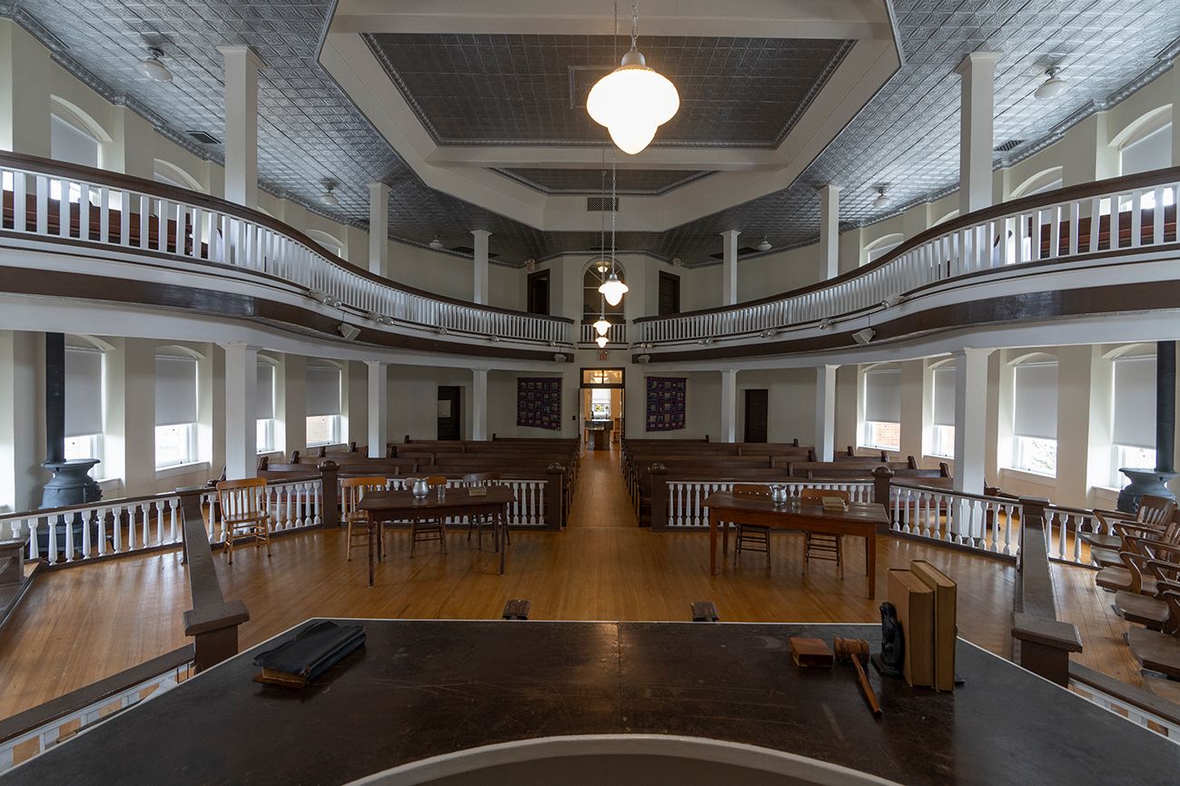 The historic courtoom in the Old Courthouse Museum; photo by Michael A. Schwarz