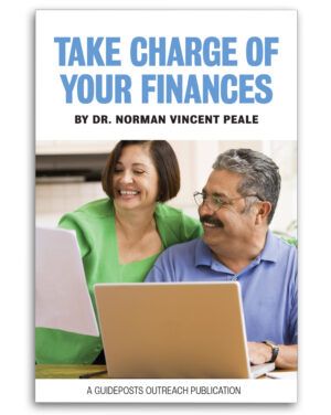 Guideposts book: "Take Charge Of Your Finances" by Dr.Norman Vincent Peale featuring a man and woman discussing finances on the cover.