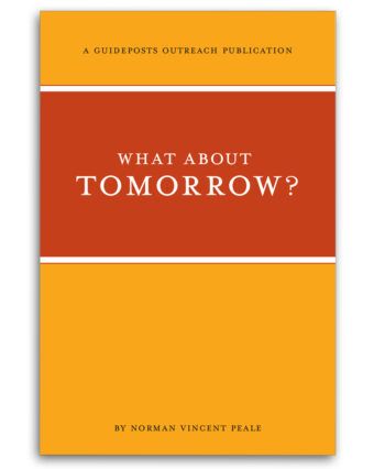 Guideposts book: "What About Tomorrow" by Norman Vincent Peale featuring a yellow and orange cover.