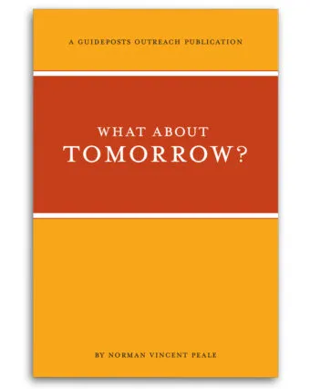 Guideposts book: "What About Tomorrow" by Norman Vincent Peale featuring a yellow and orange cover.