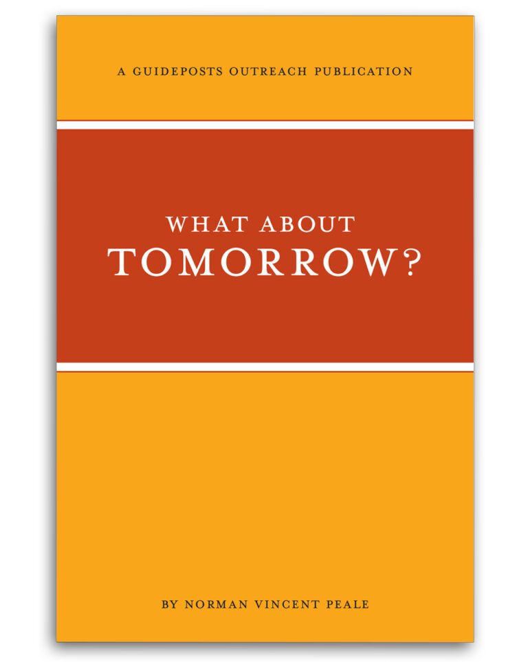 Guideposts book: "What About Tomorrow" by Norman Vincent Peale featuring a yellow and orange cover.