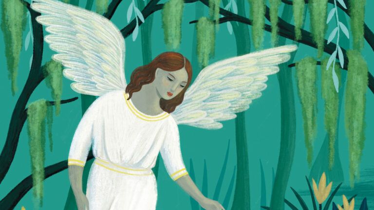 An illustration of an angel in the bayou; Illustration by Carmen Garcia