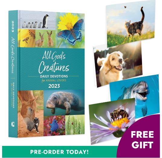 The book "All God's Creatures 2023: Daily Devotions for Animal Lovers" by Guideposts