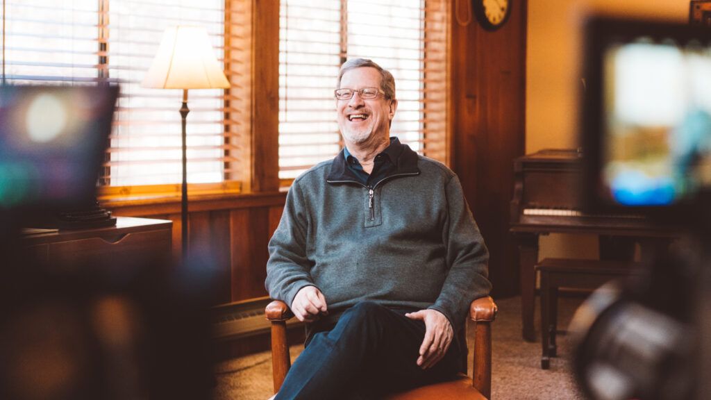 Lee Strobel on the set for The Case for Heaven discussing life after death
