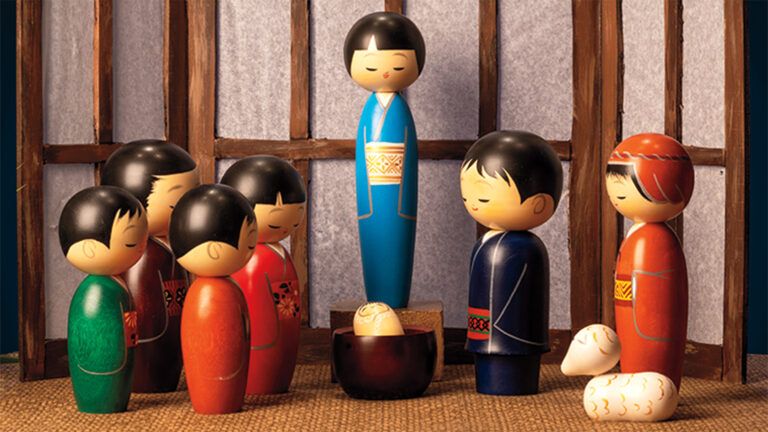 Kokeshi doll as a nativity set from around the world