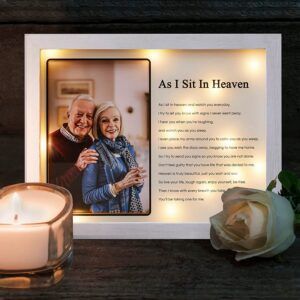 Picture of a couple in a Memorial Shadow Box gift with a candle and white rose
