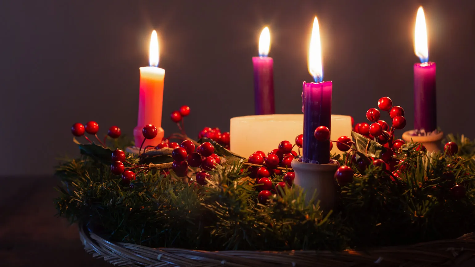 Royalty-free image: Four Advent candles; Getty Images