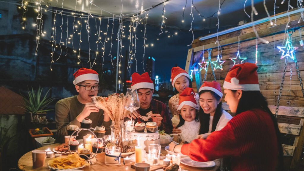 A Chinese family having Christmas dinner.