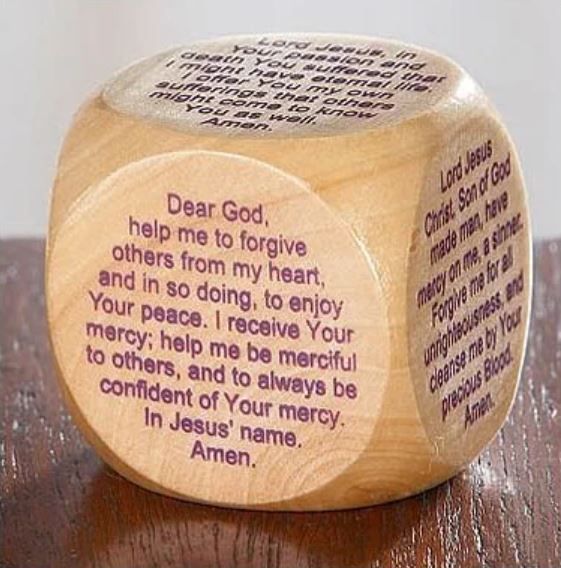 Lenten Prayer Cube lent gift sitting on a table
