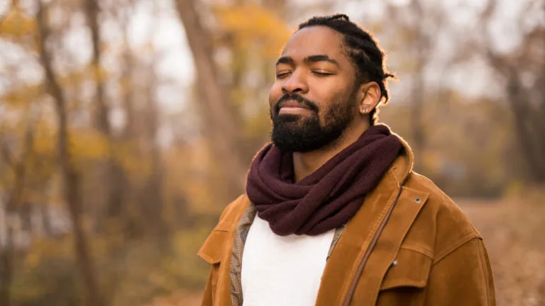 Man saying an effective prayer in nature