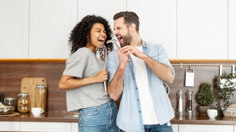 Valentine's Day traditions for newlyweds, kitchen karaoke