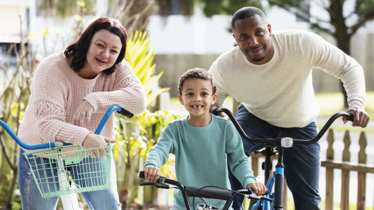 Family on bikes instead of in the car. Help your kids help the environment.