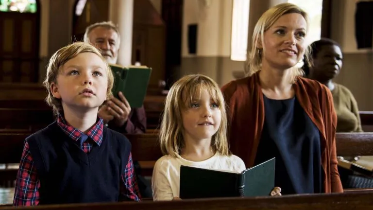 Family attending church together as their lent family activity