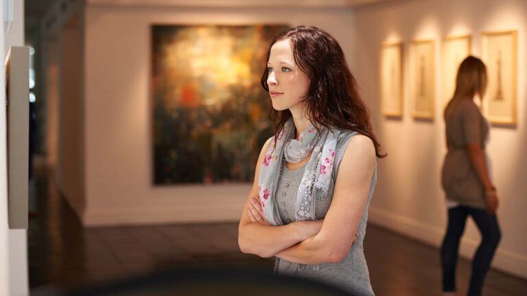 Woman visiting a museum as a retreat during her Lenten journey