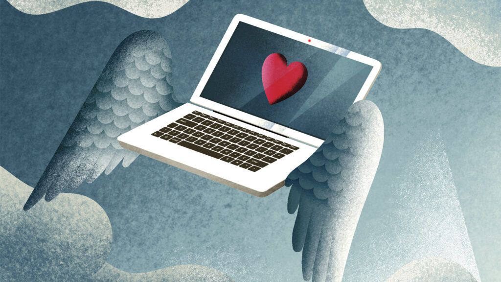 Illustration of a laptop with angel wings; By Jesus Sotes