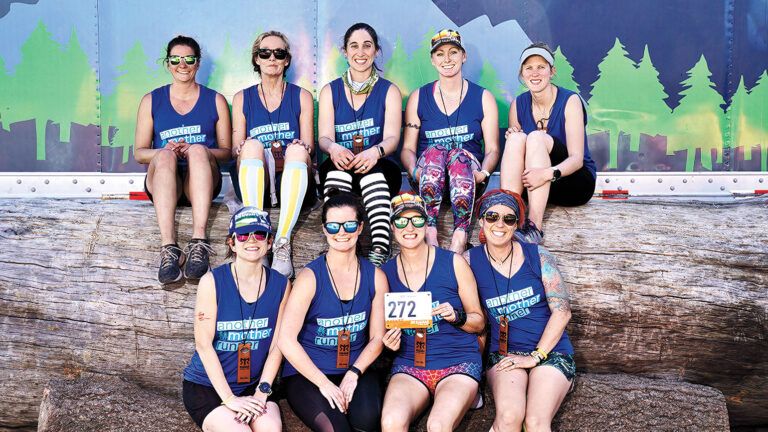Beth Pottle (back row, second from left) competed in the Ragnar Los Coyotes trail relay race in California. The annual race is a grueling 24-hour relay through the rugged, beautiful Los Coyotes Indian Reservation near San Diego. Credit: courtesy Beth Pottle