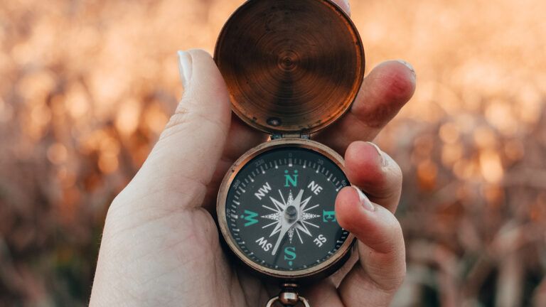 A woman holds a compass; photo by Mariah Hewines on Unsplash
