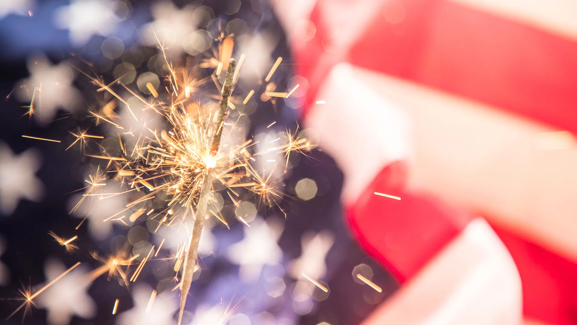 Royalty-free stock image: Fireworks and an American flag